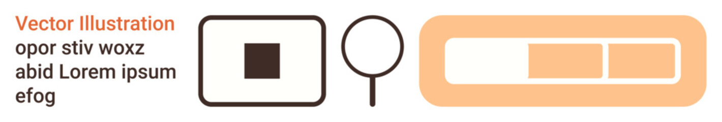 Web design, digital interfaces, search analysis, abstract patterns, UI elements, technology applications. Minimalistic shapes including a square, magnifying glass and slider. Modern web design