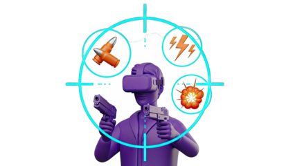 VR Gamer Shooting with Guns and Explosions