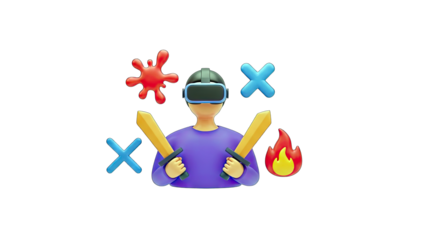 VR Gamer with Swords and Symbols - Gaming Concept