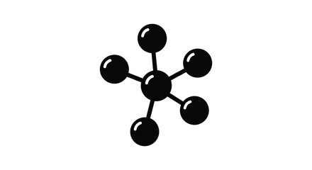 a striking black molecular structure graphic with interconnected spheres depicted as a bold silhouette © Kuntol02