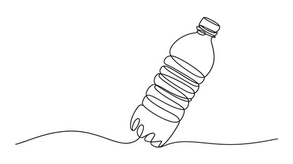 Minimalist One Line Drawing of Plastic Water Bottle Vector Illustration
