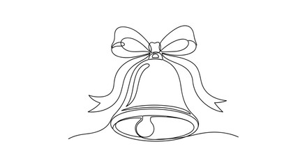Minimalist One Line Drawing of Christmas Bell with Bow