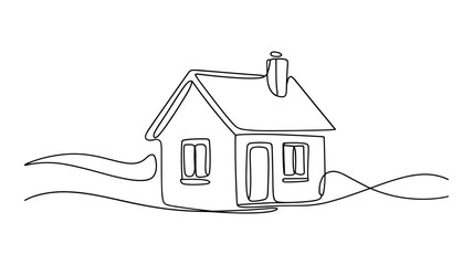 Minimalist One Line Drawing of Small House Landscape