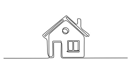 Minimalist One Line Drawing of Small House