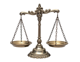 Ornate antique balance scale, isolated on black, symbolizing fairness