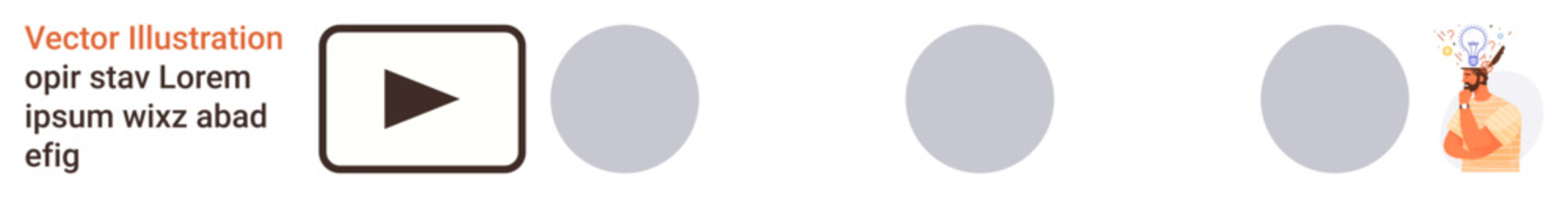 Digital interface, progress tracking, decision making, user interaction, confusion, video playback. Play button, progress dots and confused person. Digital interface and progress tracking concept
