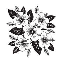 Black silhoutee flower branch isolated on white background vector.