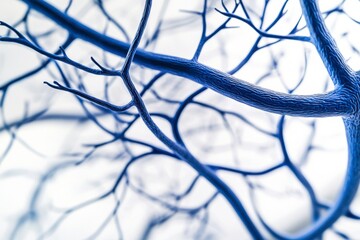 Detailed anatomical model of human circulatory veins and branching capillaries, emphasizing the vascular system's intricate structure.