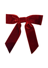Close-up of a luxurious red velvet ribbon bow, festive holiday decor element, soft texture, classic Christmas ornament for gift wrapping and celebration, front view, studio shot.