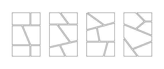 Set of comic book panel frames. Pop art template grid page collection. Blank image collage moodboard layout pack. Picture mood board ideas. Storyboard design for photo, poster, manga mockup. Vector