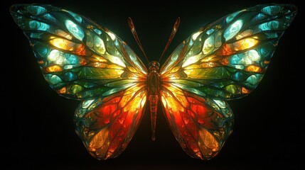 Glowing, vibrant butterfly with stained glass wings