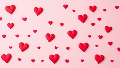 A charming, delicate pattern of small, uniform red hearts on a soft pastel pink background, ideal for romantic themes and celebrations,  backdrop,  affection