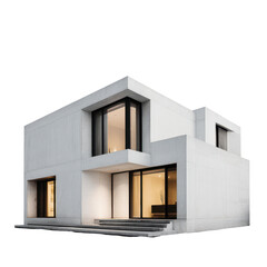 A modern minimalist house with large windows and clean lines. or transparent background