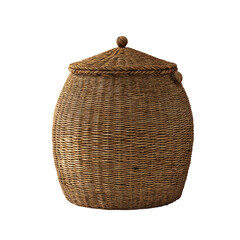 A beautifully woven storage basket with a lid. or transparent background