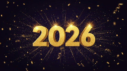 Glowing gold 2026 new year's eve celebration with bright sparks on dark background
