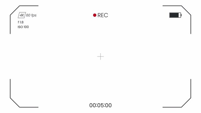 White camera screen recorder HUD overlay with clean viewfinder layout and recording indicators alpha channel