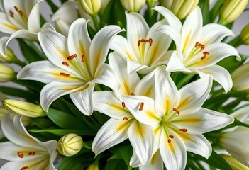 Fototapeta premium Elegant white lilies arranged in a lush bouquet, remembrance, romantic