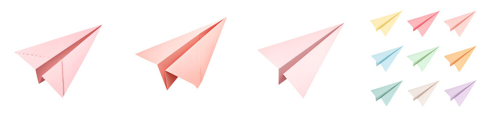 Fototapeta premium Collection of Pastel Paper Airplanes on White Background