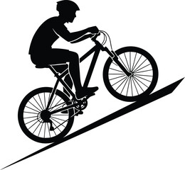Obraz premium Silhouette of a mountain biker riding uphill