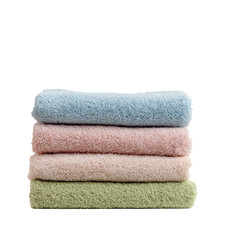 A stack of colorful, soft towels arranged neatly for use. or transparent background