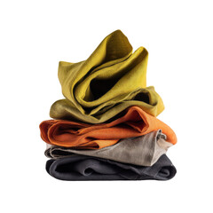 A stack of colorful, soft fabric showcasing various textures. or transparent background