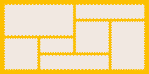 Scallop edged frame template featuring geometric modular moodboard elements label textboxes lace frill decorations and elegant graphic design assets