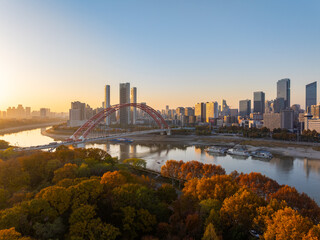 Autumn skyline views of Wuhan, Hubei, China