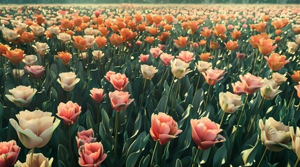 Field of Tulips in Full Bloom