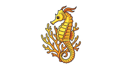 Yellow Seahorse and Coral Illustration. © Jamdinding