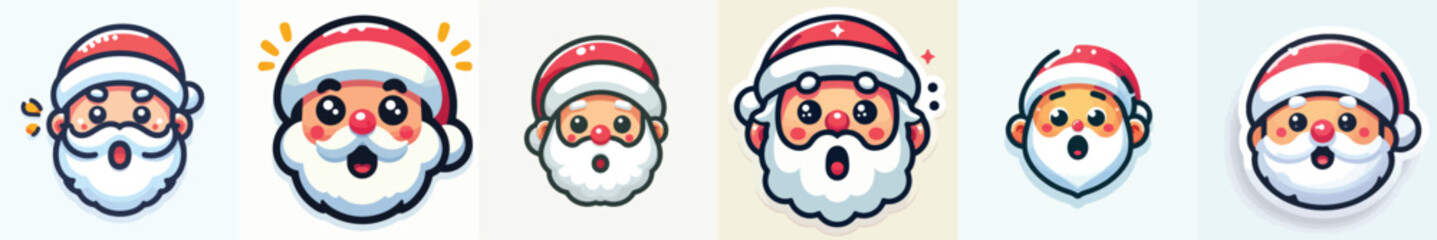 Santa Claus face sticker with surprised expression. Vector, minimalist, illustration, icon set.