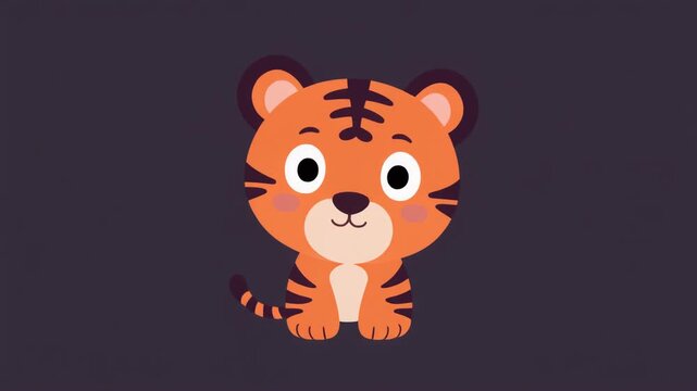 Cute Orange Tiger Cub Flat Vector Art with Big Head and Round Ears