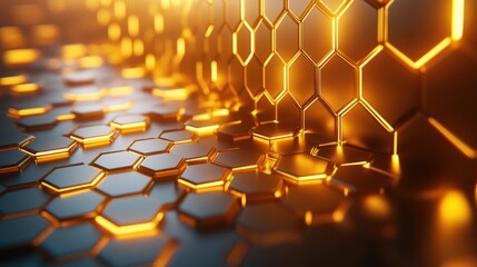 Golden hexagonal wall, glowing