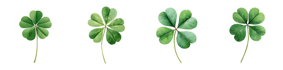Watercolor Four Leaf Clover Set on White Background