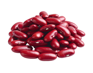 Heap of shiny, crimson kidney beans against a black background