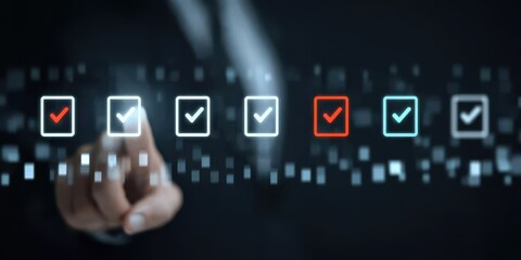 Decision planning for interactive online seller tracking review progress, neon futuristic panels