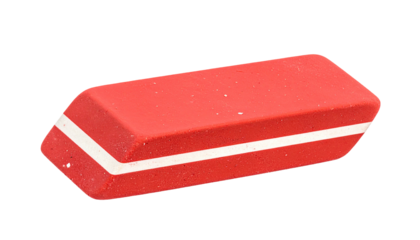Rectangular red eraser with white stripe, isolated on a black background