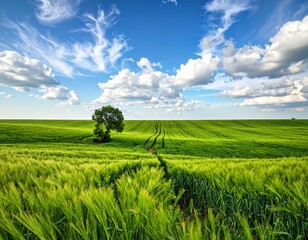 Field of green grass and blue sky
