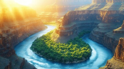 Grand Canyon river bend, vibrant sunrise