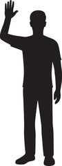 Fototapeta premium black vector silhouette of person waving hello, clean flat design