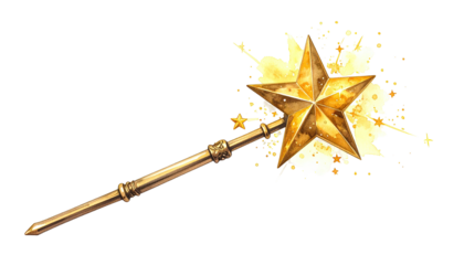 A golden staff with a star-shaped head radiating bright light