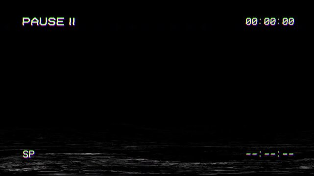 4K animation VHS video tape pause screen on black background.