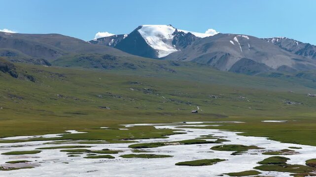 Glacial Rivers In The Tien Shan Mountains In The Terskey Ala-Too Range In Kyrgyzstan. Sideways Shot