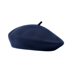 Classic navy blue wool beret on transparent background