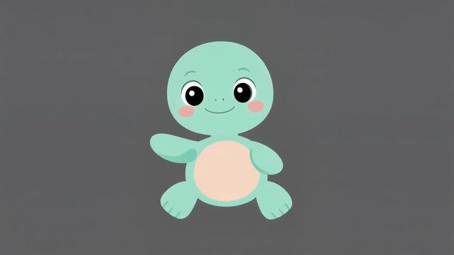 Cute baby turtle waving hello light blue cartoon animal simple style thick outline soft background