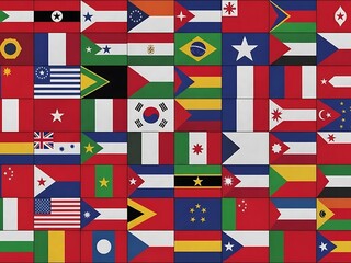Obraz premium Collage of national flags from around the world, international symbol, global diversity