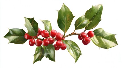 Obraz premium Festive holly sprig isolated on white background