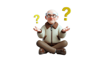 Elderly Man Posing with Question Marks: Confusion Concept