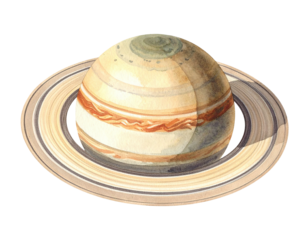Watercolor rendering of a gas giant planet with prominent ring system