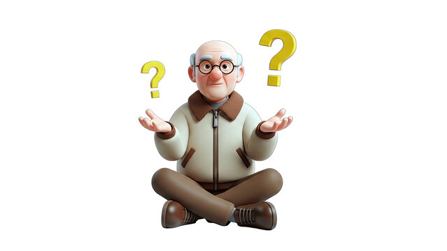 Elderly Man Posing with Question Marks: Confusion Concept - Powered by Adobe