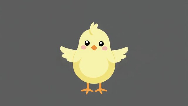 Cute yellow chick with fluffy feathers and orange feet in a simple cartoon style